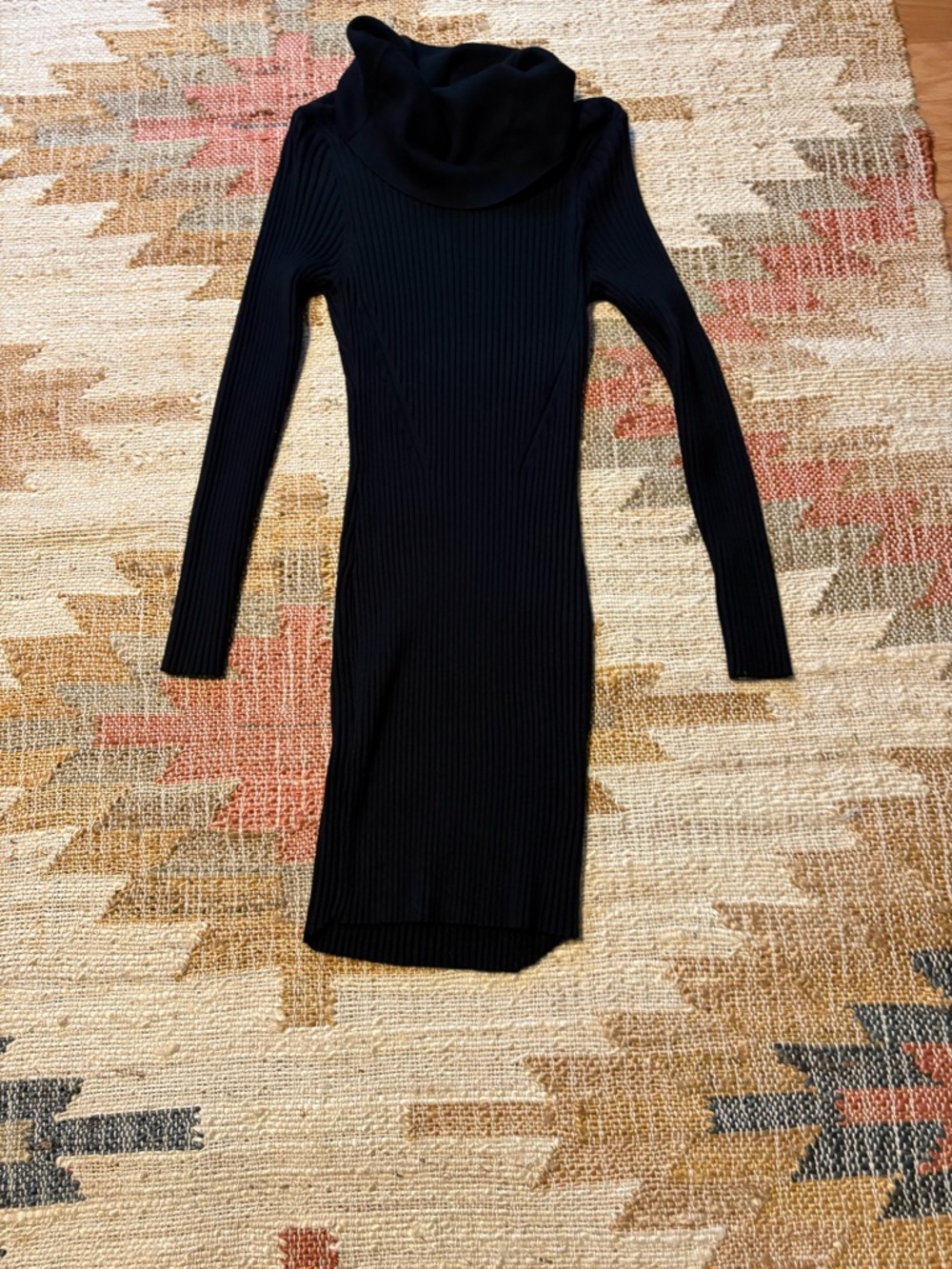 Amazon Black Ribbed Long-Sleeve Cowl Neck Knit Dress